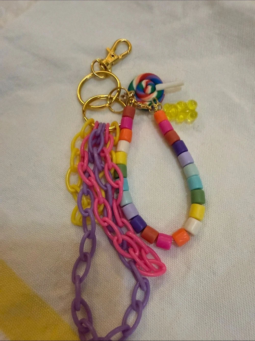 Multicolor Beaded Keychain with Chain and Charm